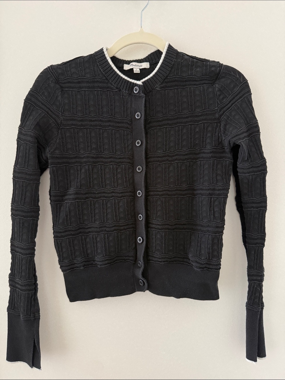 Madewell Black Cable-Knit Button Cardigan